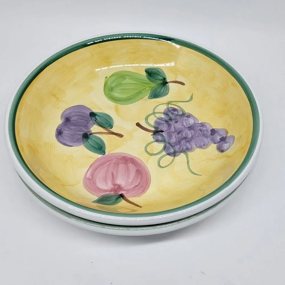 2 Caleca Frutta  8.5” Soup Pasta Bowl Fruit Hand Painted Italy Discontinued